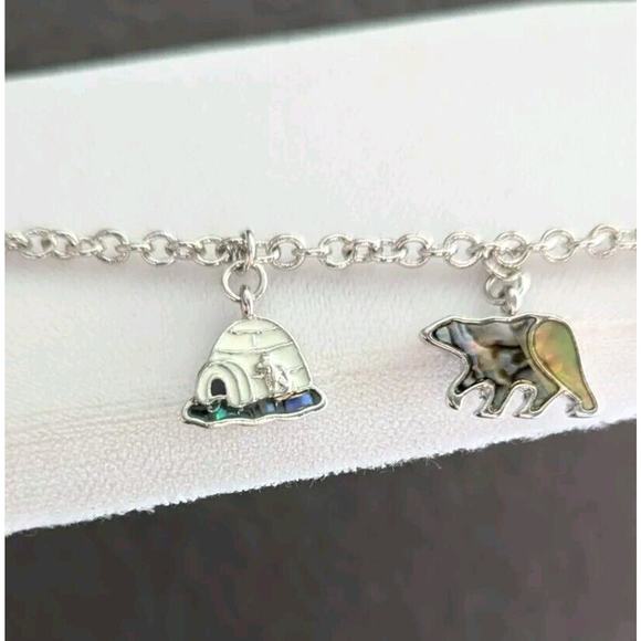 Vtg Storrs Glacier Pearl Abalone Animal Charm Bracelet Alaska Bear Igloo Silver - Picture 6 of 8